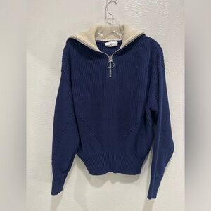 AMI ALEXANDRE MATTIUSSI Navy Wool Zip Collar Blue-Cream Knit Sweater Sz Medium